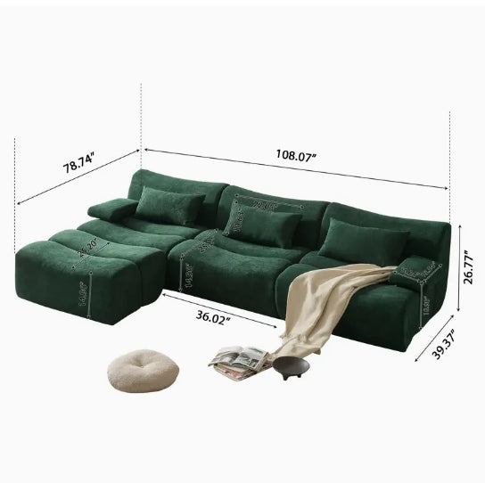 3-seater modular free combination sofa, 108-inch L-shaped deep seat combination cloud sofa