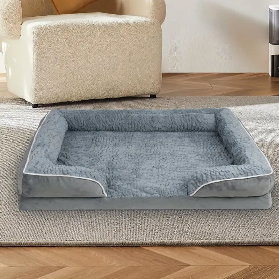 [Orthopedic Dog Sofa Bed] Large Orthopedic Egg Foam Dog Bed - Removable, Waterproof, Handrail, Non-Sliding Bottom - Pet Sofa for All Seasons