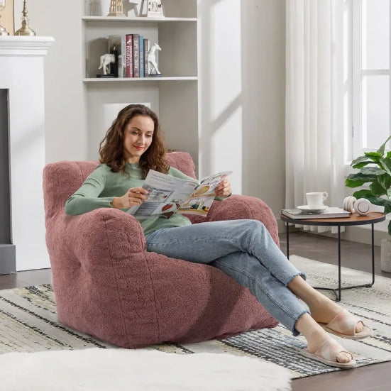 Bean Bag Chair, Fluffy Sherpa and Lazy Sofa, Comfy Cozy BeanBag Chair with Memory Foam for Dorm, Apartment, Bean Bag Chairs with Tufted Soft Stuffed with Filler, Small Space