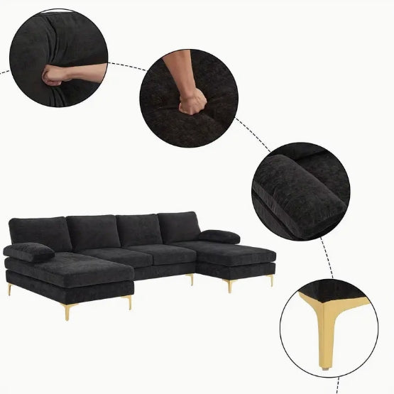 Modern Chenille U-Shape Sectional Sofa Couch - Chaises Living Room Sofa Set for Home, Office, Apartment