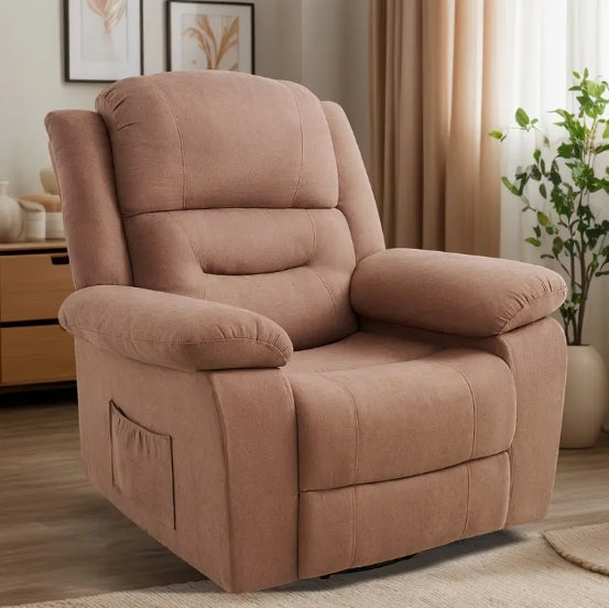 Adult Fabric Reclining Chair, Featuring Overstuffed Armrests & Backrest, Cozy Lazy Boy Sofa for Living Rooms & Home Entertainment Areas