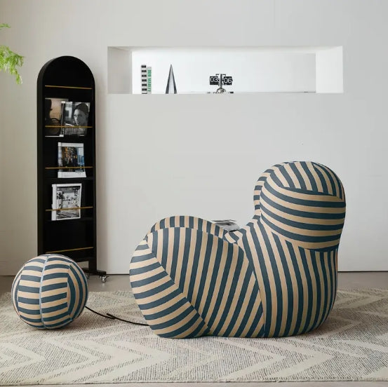 1pc Modern Living Room Round Curved Elastic Striped Chair, Comfortable Armchair Lazy Sofa Chair, Casual Cushioned Single Sofa Chair With Foot