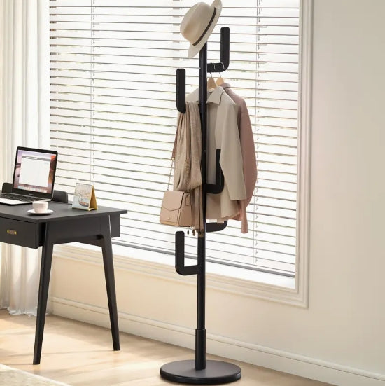 Coat Rack, Solid Wood Cactus Coat Rack Stand, Freestanding Coat Rack With 1.59 gal-shaped Hooks And 3 Adjustable Sizes, Sturdy And Easy To Assemble Coat Tree For Entryway, Bedroom