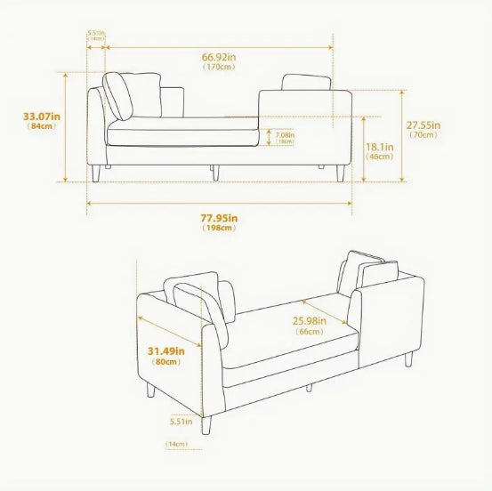 Wide Modern Chenille Fabric Double-Sided Upholstered Chaise Lounge Indoor Sleeper Sofa Couch - 77.95'' With 4 Throw Pillows, Rubberwood Legs For Living Room, Bedroom, Apartment