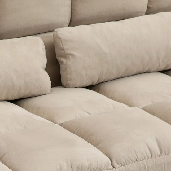 Convertible Floor Sofa Chair, Folding Couch Bed, Guest Chaise Lounge with 2 Pillows, Adjustable Backrest and Headrest, 51.25" L, Beige