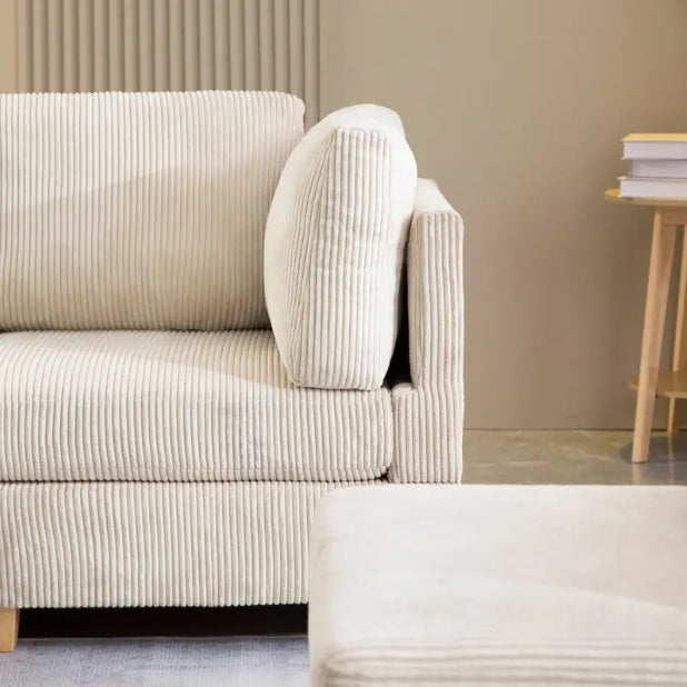 1pc Convertible Modular Sofa - DIY Corduroy Fabric L-shaped/U-shaped - Non-slip Sofa Legs, 2 Packages Ship, Beige/Dark Gray
