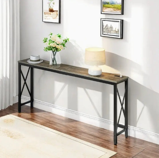 Console Table with Power Outlet, Sofa Table with Charging Station, Narrow Entryway Table, Skinny Hallway Table, Behind Couch TableFarmhouse Table Behind Sofa Couch Hallway Entrance