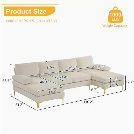 Modern Chenille U-Shape Sectional Sofa Couch - Chaises Living Room Sofa Set for Home, Office, Apartment