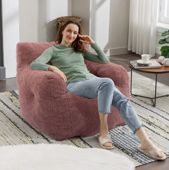 Bean Bag Chair, Fluffy Sherpa and Lazy Sofa, Comfy Cozy BeanBag Chair with Memory Foam for Dorm, Apartment, Bean Bag Chairs with Tufted Soft Stuffed with Filler, Small Space