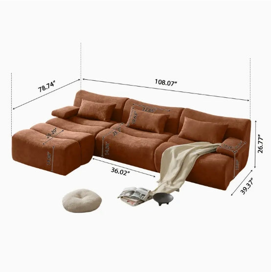 3-seater modular free combination sofa, 108-inch L-shaped deep seat combination cloud sofa