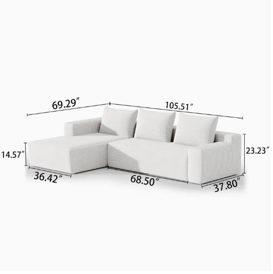 Modular Sectional Sofa Couch Boneless sofa,L-Shape Upholstered Cloud Couch,Modern Minimalist Couches for Living Room,Free Combination Deep Seat Corner Couch, Corduroy