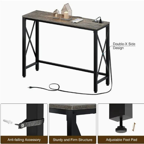 Console Table with Power Outlet, Sofa Table with Charging Station, Narrow Entryway Table, Skinny Hallway Table, Behind Couch TableFarmhouse Table Behind Sofa Couch Hallway Entrance