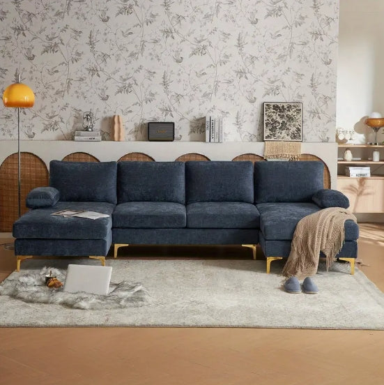 Modern Chenille U-Shape Sectional Sofa Couch - Chaises Living Room Sofa Set for Home, Office, Apartment