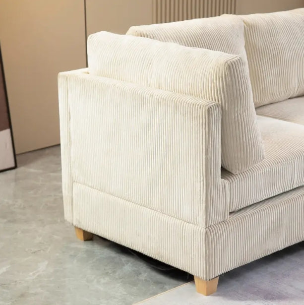1pc Convertible Modular Sofa - DIY Corduroy Fabric L-shaped/U-shaped - Non-slip Sofa Legs, 2 Packages Ship, Beige/Dark Gray
