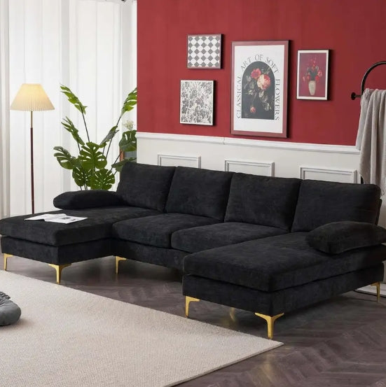 Modern Chenille U-Shape Sectional Sofa Couch - Chaises Living Room Sofa Set for Home, Office, Apartment