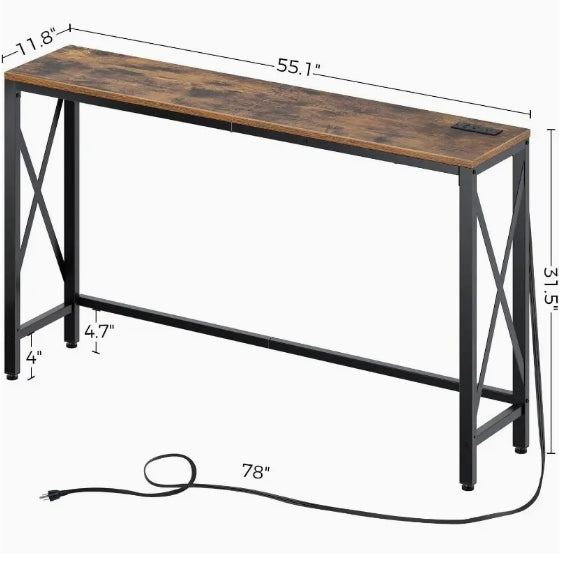 Console Table with Power Outlet, Sofa Table with Charging Station, Narrow Entryway Table, Skinny Hallway Table, Behind Couch TableFarmhouse Table Behind Sofa Couch Hallway Entrance