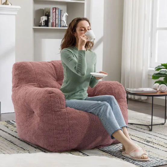 Bean Bag Chair, Fluffy Sherpa and Lazy Sofa, Comfy Cozy BeanBag Chair with Memory Foam for Dorm, Apartment, Bean Bag Chairs with Tufted Soft Stuffed with Filler, Small Space