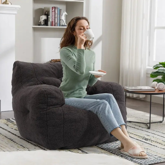 Bean Bag Chair, Fluffy Sherpa and Lazy Sofa, Comfy Cozy BeanBag Chair with Memory Foam for Dorm, Apartment, Bean Bag Chairs with Tufted Soft Stuffed with Filler, Small Space
