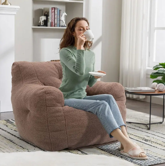 Bean Bag Chair, Fluffy Sherpa and Lazy Sofa, Comfy Cozy BeanBag Chair with Memory Foam for Dorm, Apartment, Bean Bag Chairs with Tufted Soft Stuffed with Filler, Small Space