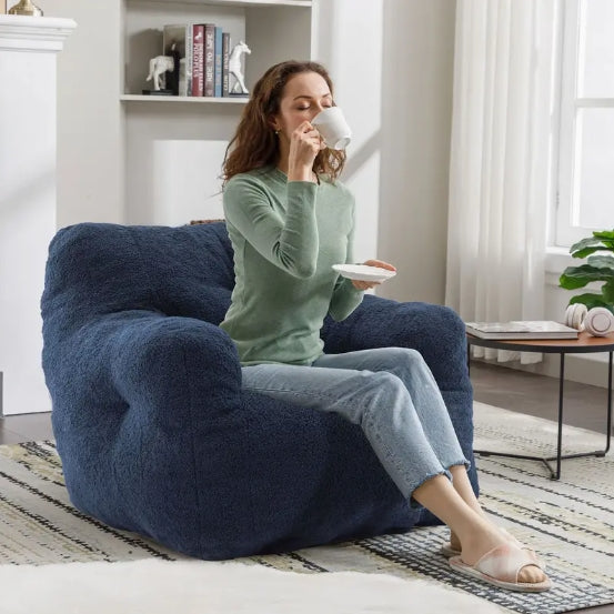 Bean Bag Chair, Fluffy Sherpa and Lazy Sofa, Comfy Cozy BeanBag Chair with Memory Foam for Dorm, Apartment, Bean Bag Chairs with Tufted Soft Stuffed with Filler, Small Space
