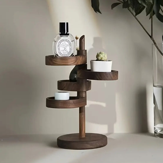 [Rotating Solid Wood Organizer] Rotating Desktop Organizer - Multi-Tier Solid Wood Storage Rack with Key Tray