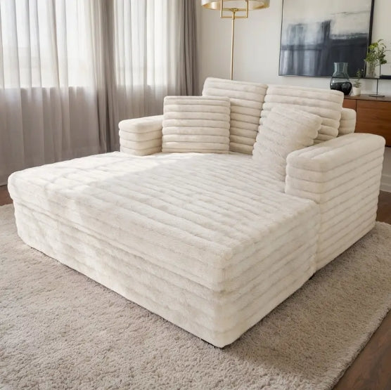 53 Inch  Upholstered Chaise Lounge - Plush Sleeper Chair with Throw Pillows and Armrests - Sofa Bed Indoor for Living Room