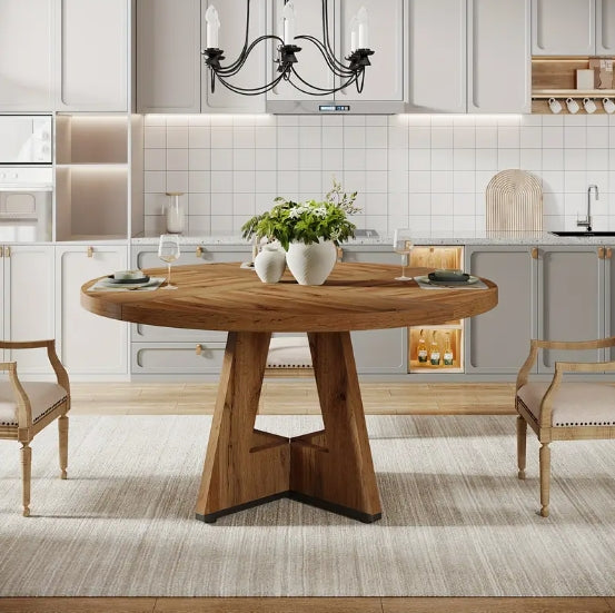 47-Inch Farmhouse Dining Table: Rustic Round Dinner Table For 4, Ideal For Home Dining Room And Living Room