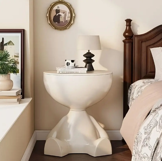 [Elegant Side Table] 1pc Modern Round Side Table - Compact Storage Stool, Minimalist Design, White Elegant Shape, Durable Construction, Perfect for Small Spaces