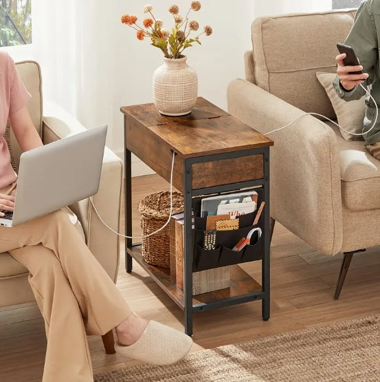 [Compact Side Table] End Tables - Compact, Space-Saving Side Table with Storage, Charging Station, and Easy Assembly