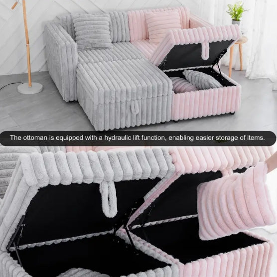 Ultra-Comfy 75.6" Modular Sofa with Hydraulic Lift - Stylish & Versatile, Includes Matching 30.7" Ottoman, Perfect for Bedroom & Living Room Decor, Light Pink