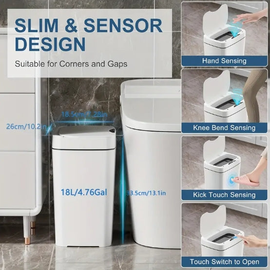 Large-capacity Household Smart Trash Can, 3.96/4.76 Gallons, Battery Powered, Non-Waterproof, Shock-resistant, Floor Mount, Multi-purpose, Automatic Kicking Induction, Knee Induction, Intelligent Mute