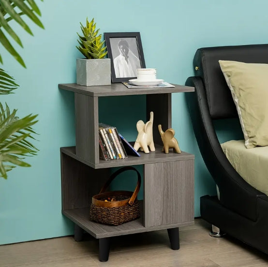 [Modern Grey Nightstand Set] 2pcs Modern Grey Nightstand Set - Side End Table with Storage Shelf