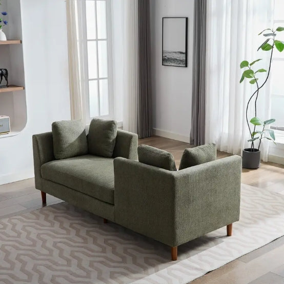 Wide Modern Chenille Fabric Double-Sided Upholstered Chaise Lounge Indoor Sleeper Sofa Couch - 77.95'' With 4 Throw Pillows, Rubberwood Legs For Living Room, Bedroom, Apartment