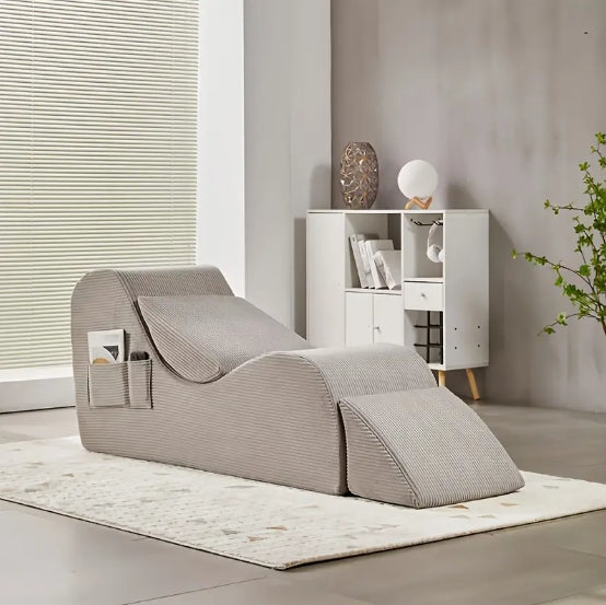 [Modern Leisure Chair] Modern Adjustable Leisure Chair - Memory Foam Cushion, Blue, Textured Upholstery, Versatile Sofa Bed for Exercise, Entertainment, and Living Room Comfort