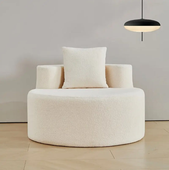 Modern Round Sofa with Cushions – Soft Teddy Fabric, Memory Foam Seat, White – No Assembly Required, Perfect for Living Rooms, Offices, Balconies, and Apartments, Sofa for Living Room