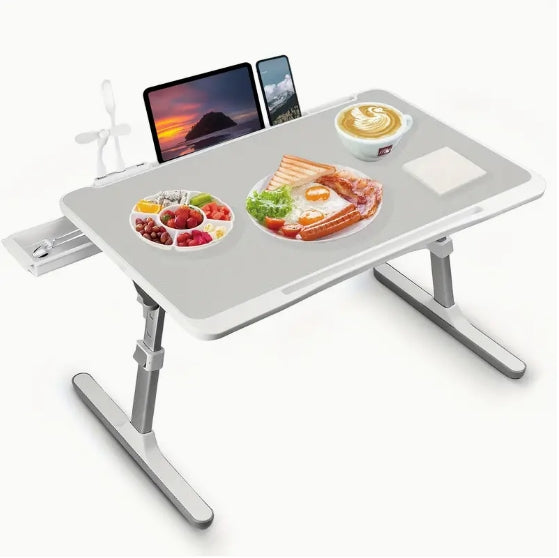 [Adjustable Laptop Bed Tray] Adjustable Laptop Stand Bed Tray Table - Portable Desk with USB/Light/Fan/Drawer for Bed/Couch/Sofa/Reading/Writing
