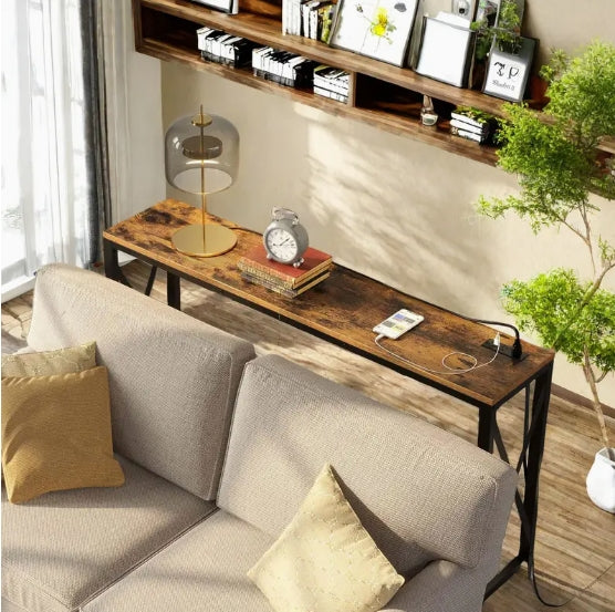 Console Table with Power Outlet, Sofa Table with Charging Station, Narrow Entryway Table, Skinny Hallway Table, Behind Couch TableFarmhouse Table Behind Sofa Couch Hallway Entrance