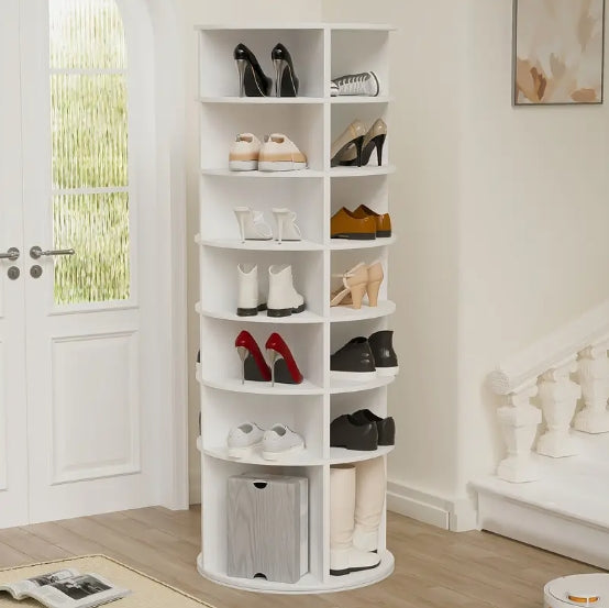 Rotating Shoe Rack Tower, 7-Tier Spinning Shoe Rack, Free Standing 360° Revolving Shoe Organizer, High Bottom Design Shoe Tower Spinning Storage Lazy Susany