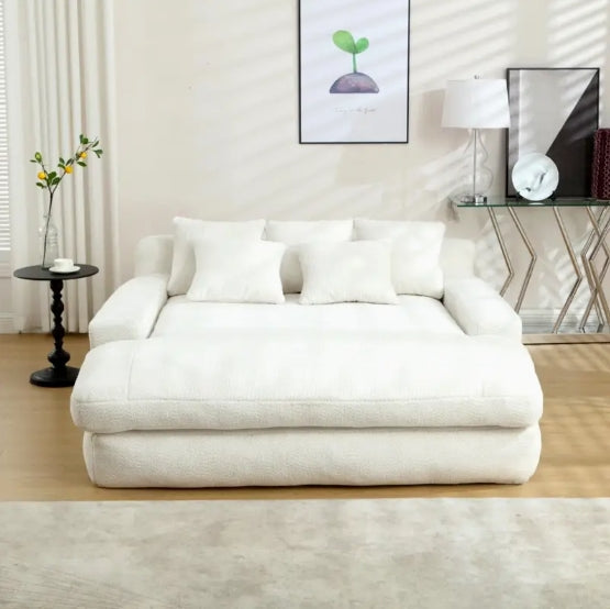 Chenille 2-seater lazy sofa With 5 back pillows, Comfy Sofa- Deep Seat Couch for Living Room, Club (White)