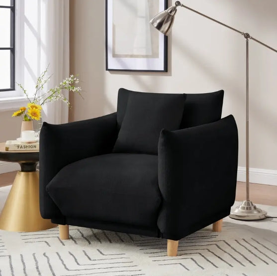 [Soft Cushion Chair] Soft Single Seat Cushion Chair, Filled with Sponge, 1pc - Comes with 1 Pillow, Wooden Leg Design, Leisure/Office
