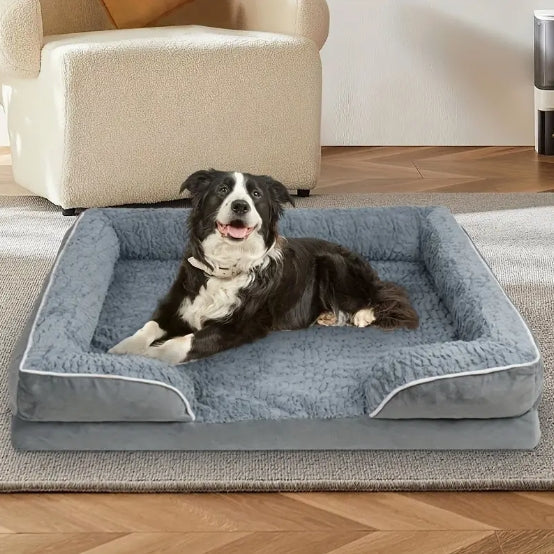 [Orthopedic Dog Sofa Bed] Large Orthopedic Egg Foam Dog Bed - Removable, Waterproof, Handrail, Non-Sliding Bottom - Pet Sofa for All Seasons