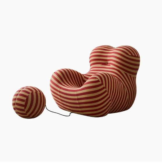 1pc Modern Living Room Round Curved Elastic Striped Chair, Comfortable Armchair Lazy Sofa Chair, Casual Cushioned Single Sofa Chair With Foot