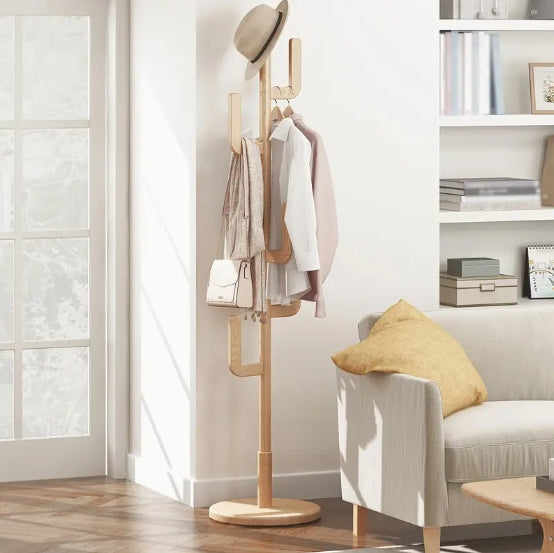 Coat Rack, Solid Wood Cactus Coat Rack Stand, Freestanding Coat Rack With 1.59 gal-shaped Hooks And 3 Adjustable Sizes, Sturdy And Easy To Assemble Coat Tree For Entryway, Bedroom