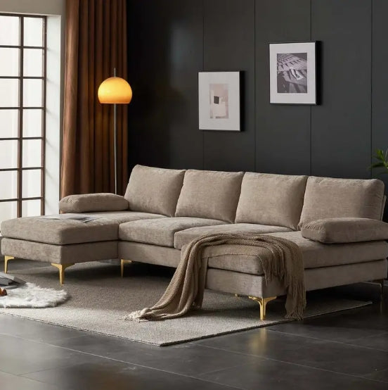 Modern Chenille U-Shape Sectional Sofa Couch - Chaises Living Room Sofa Set for Home, Office, Apartment