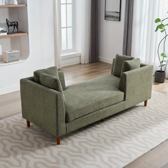 Wide Modern Chenille Fabric Double-Sided Upholstered Chaise Lounge Indoor Sleeper Sofa Couch - 77.95'' With 4 Throw Pillows, Rubberwood Legs For Living Room, Bedroom, Apartment