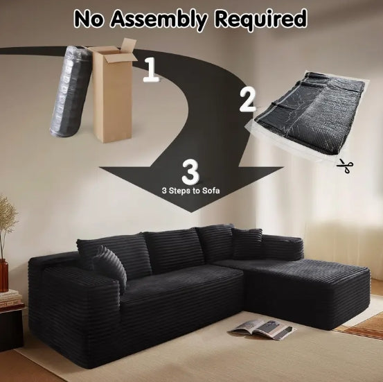 Modular Sectional Sofa Couch Boneless sofa,L-Shape Upholstered Cloud Couch,Modern Minimalist Couches for Living Room,Free Combination Deep Seat Corner Couch, Corduroy