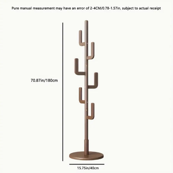 Coat Rack, Solid Wood Cactus Coat Rack Stand, Freestanding Coat Rack With 1.59 gal-shaped Hooks And 3 Adjustable Sizes, Sturdy And Easy To Assemble Coat Tree For Entryway, Bedroom