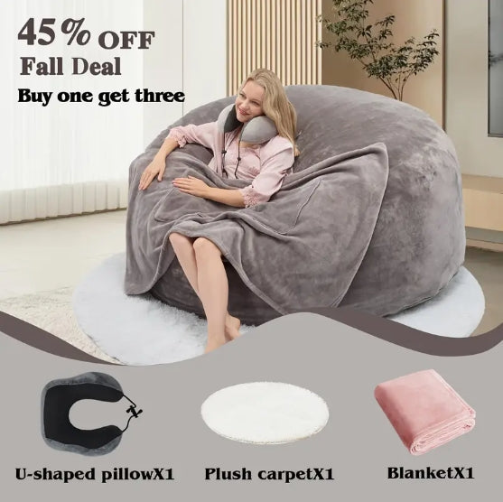 [Memory Foam Bean Bag] Memory Foam Furniture Bean Bag Chair - U-shaped Pillow, Throw Pillow Blanket, Three Freebies - Big Sofa With Soft Micro Fiber Cover