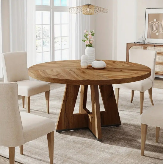 47-Inch Farmhouse Dining Table: Rustic Round Dinner Table For 4, Ideal For Home Dining Room And Living Room