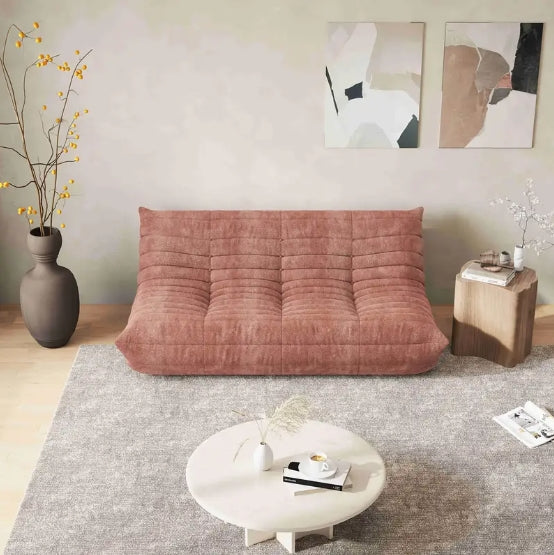 1pc Modern Chenille Double Tatami Lazy Sofa - Versatile For Living Room, Bedroom, Office - No Assembly Required, Green/Pink/Caramel